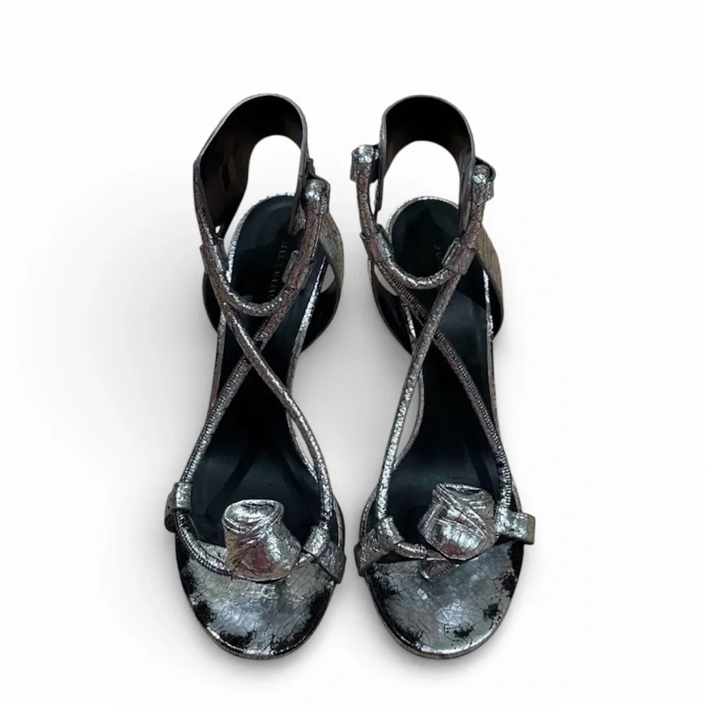 Isabel Marant Ablee Metallic Silver Strappy Heels Size 8 Italy Designer Sandals - Picture 4 of 11